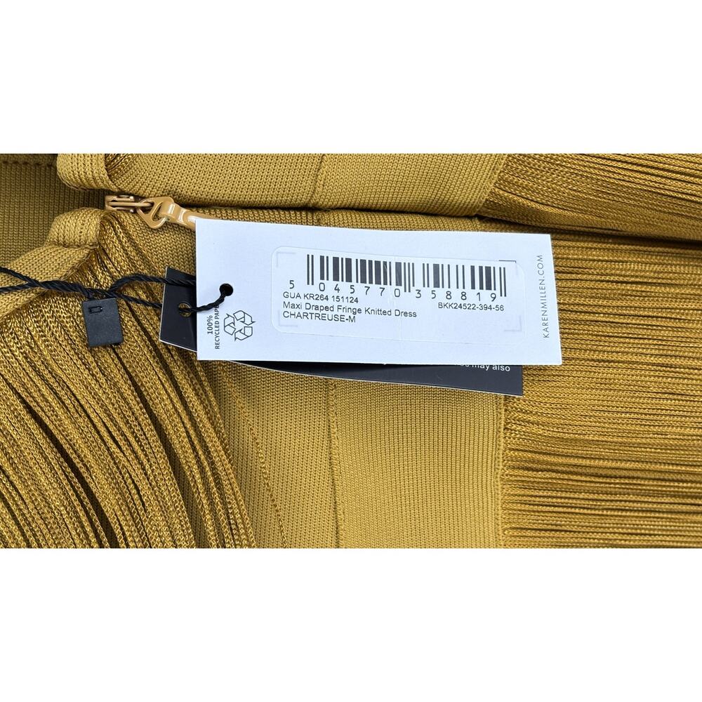 Karen Millen Maxi Draped Fringe Knitted Mini Dress Chartreuse Womens Medium New - Picture 10 of 11